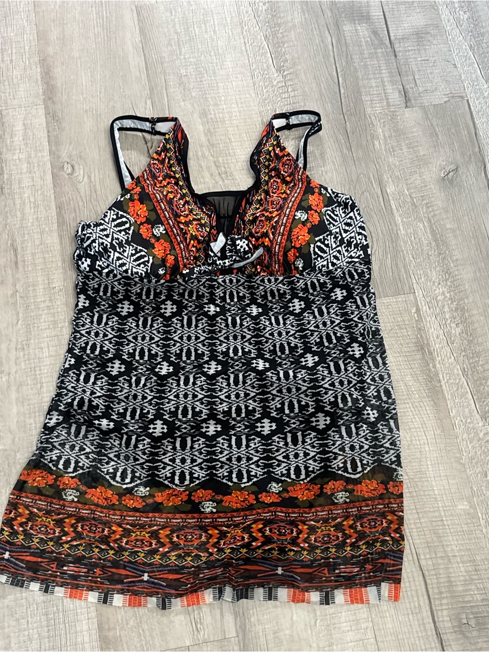 Black & Orange Patterned Women's Swim Camisole